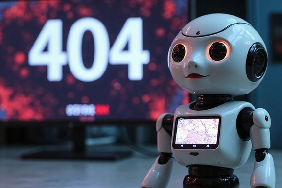 A broken robot looking confused, representing a page not found error.